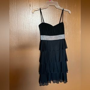 Black strapped dress with silver band